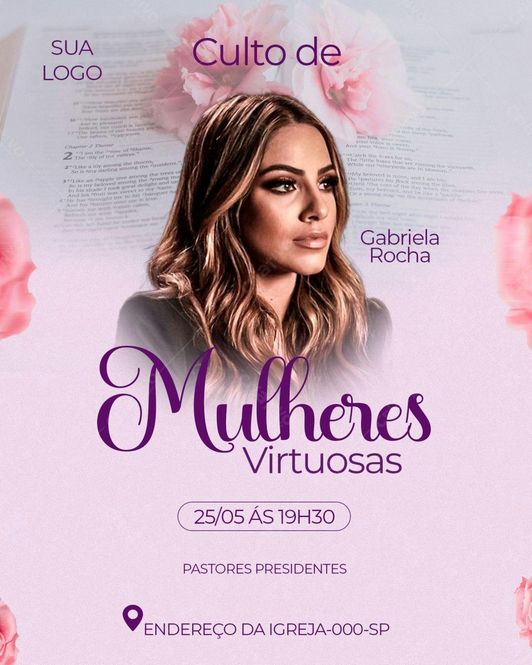 Flyer para Culto de Mulheres Virtuosas PSD Editável