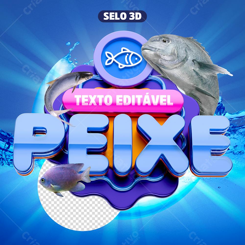 Selo Peixe Com Texto Editavel