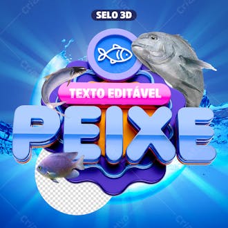 Selo peixe com texto editavel