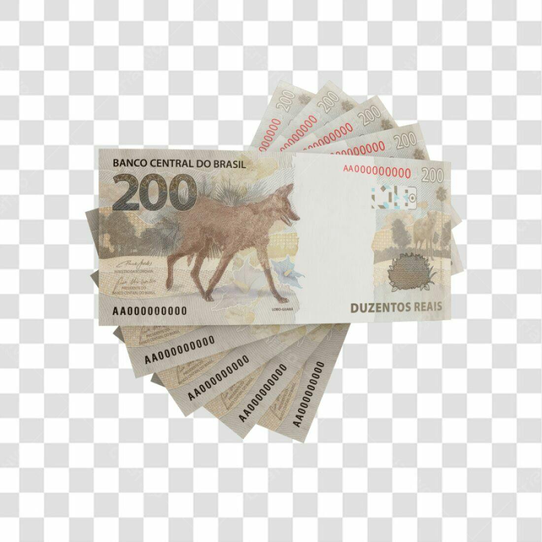 Imagem de notas de 200 reais PNG com fundo transparente