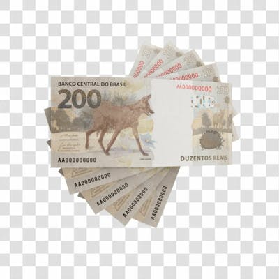 Asset 3D   Dinheito Nota Cédula 200 Reais Real Brasileiro Finança Com Fundo Transparente (1)