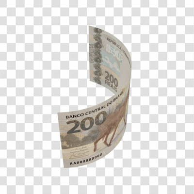 Asset 3D   Dinheito Nota Cédula 200 Reais Real Brasileiro Finança Com Fundo Transparente (4)