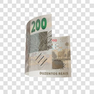Asset 3D   Dinheito Nota Cédula 200 Reais Real Brasileiro Finança Com Fundo Transparente (10)
