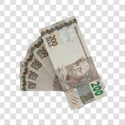 Asset 3D   Dinheito Nota Cédula 200 Reais Real Brasileiro Finança Com Fundo Transparente (13)