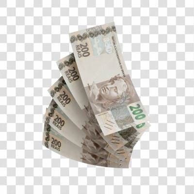 Asset 3D   Dinheito Nota Cédula 200 Reais Real Brasileiro Finança Com Fundo Transparente (14)