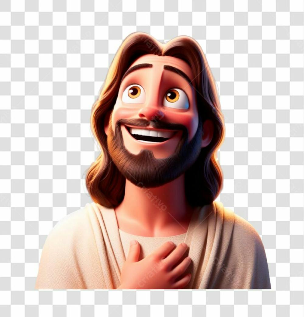 Png Composição, 3D, De Jesus Cristo, Feliz, No Estilo Disney Pixar, Ele Está Olhando Para Cima,  Em Um Fundo Cinza I.a V.1