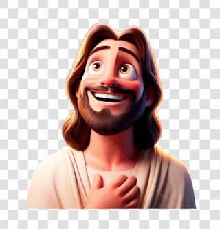 Png composição, 3d, de jesus cristo, feliz, no estilo disney pixar, ele está olhando para cima, em um fundo cinza i.a v.1