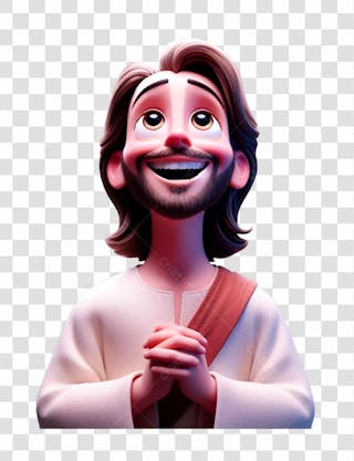 Composição, 3d, de jesus cristo, feliz, no estilo disney pixar, ele está olhando para cima, em um fundo cinza i.a v.2s