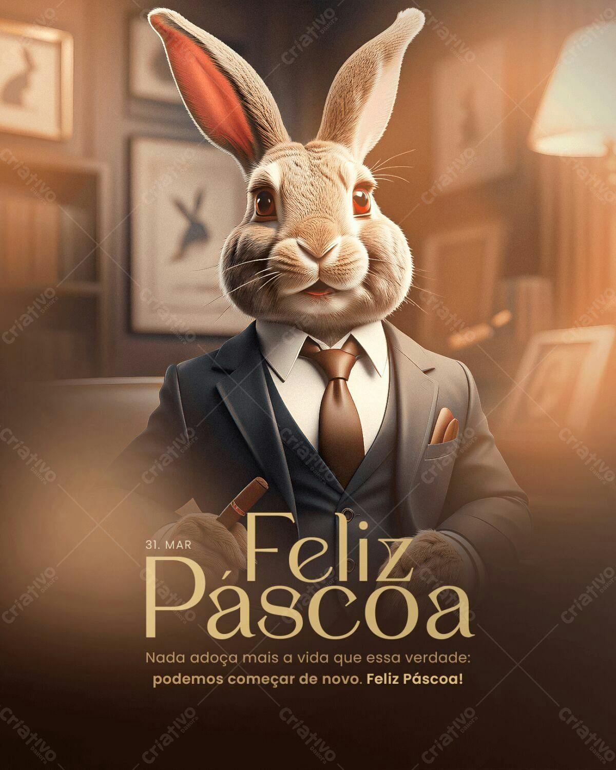 Flyer Páscoa Coelhinho Empresário PSD Editável