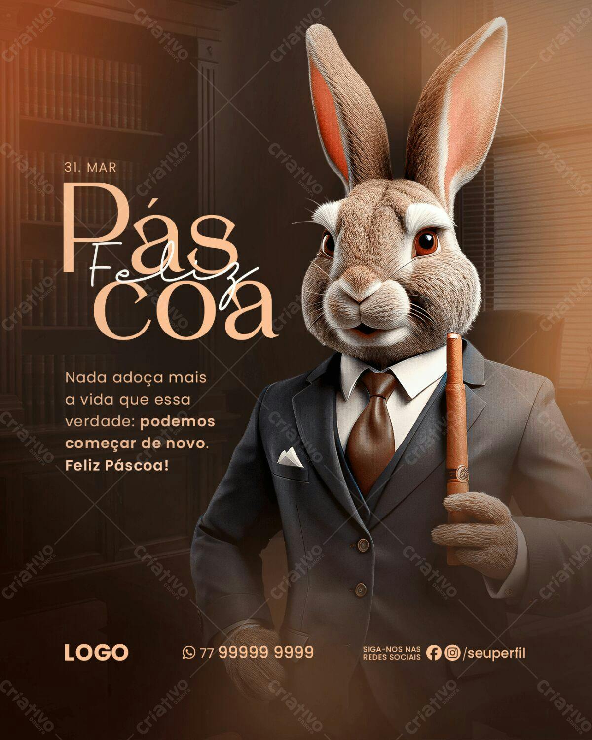 Flyer Páscoa com Coelho Estilizado PSD Editável
