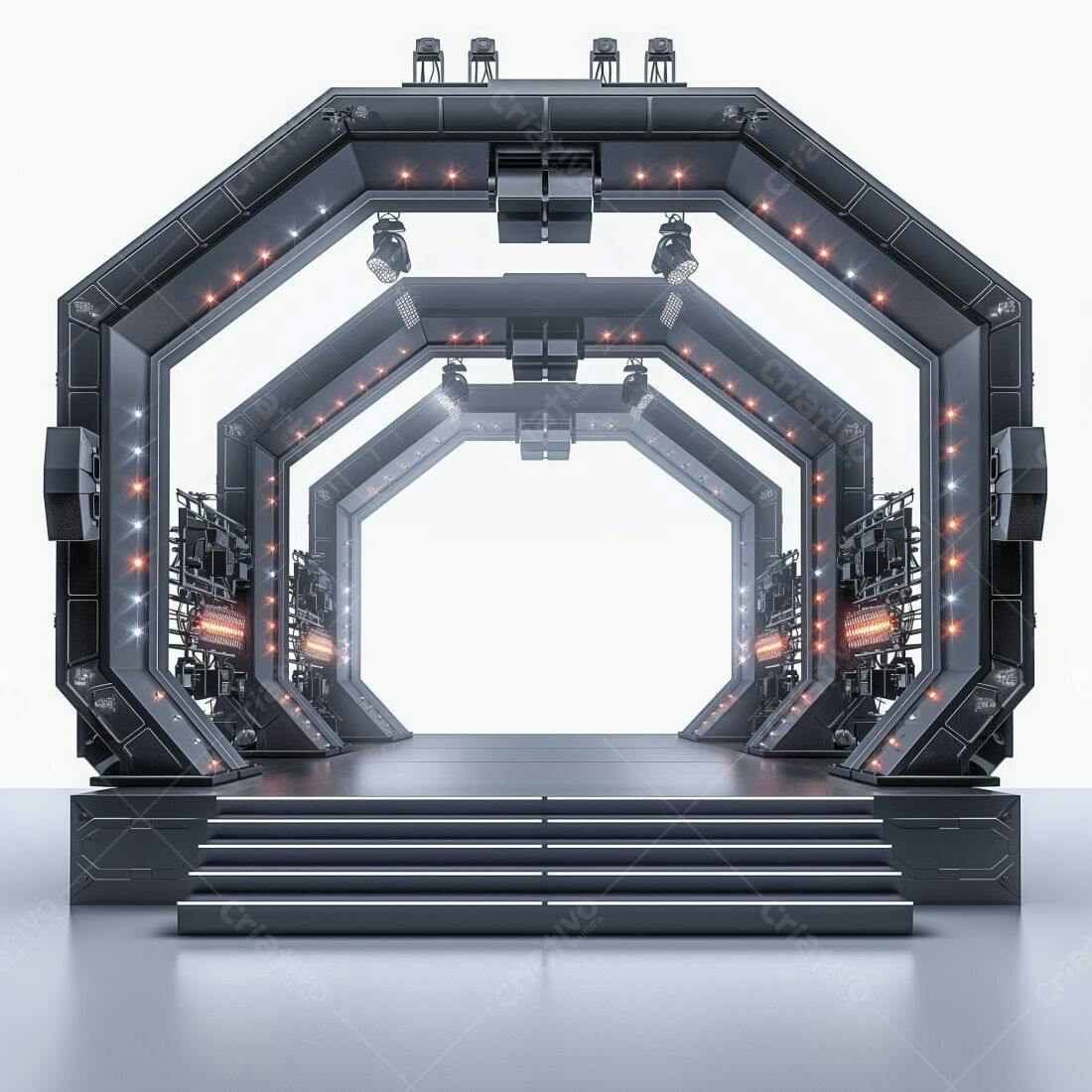 Palco futurista com iluminação laranja