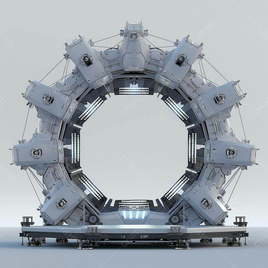 Portal futurista circular metálico branco