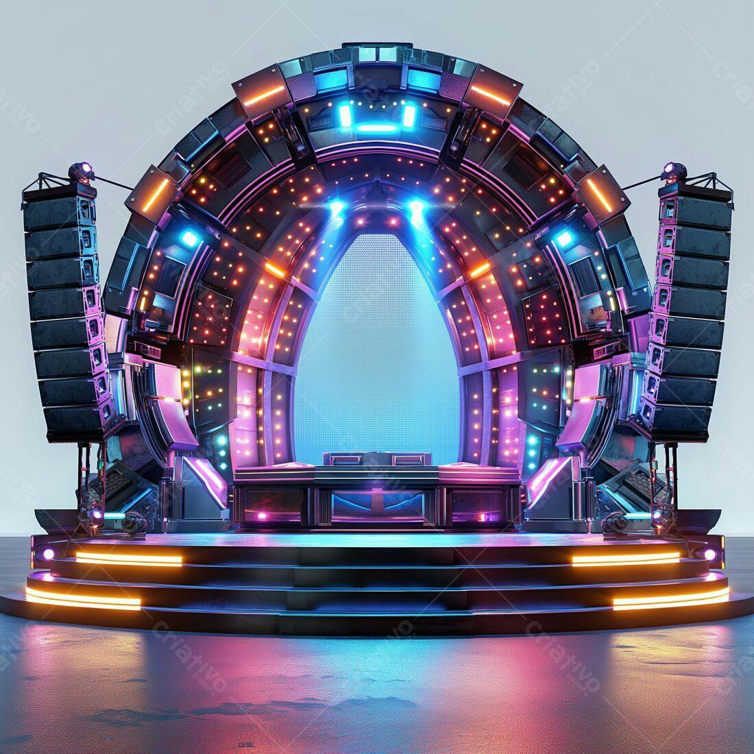 Palco futurista com luzes neon para DJs