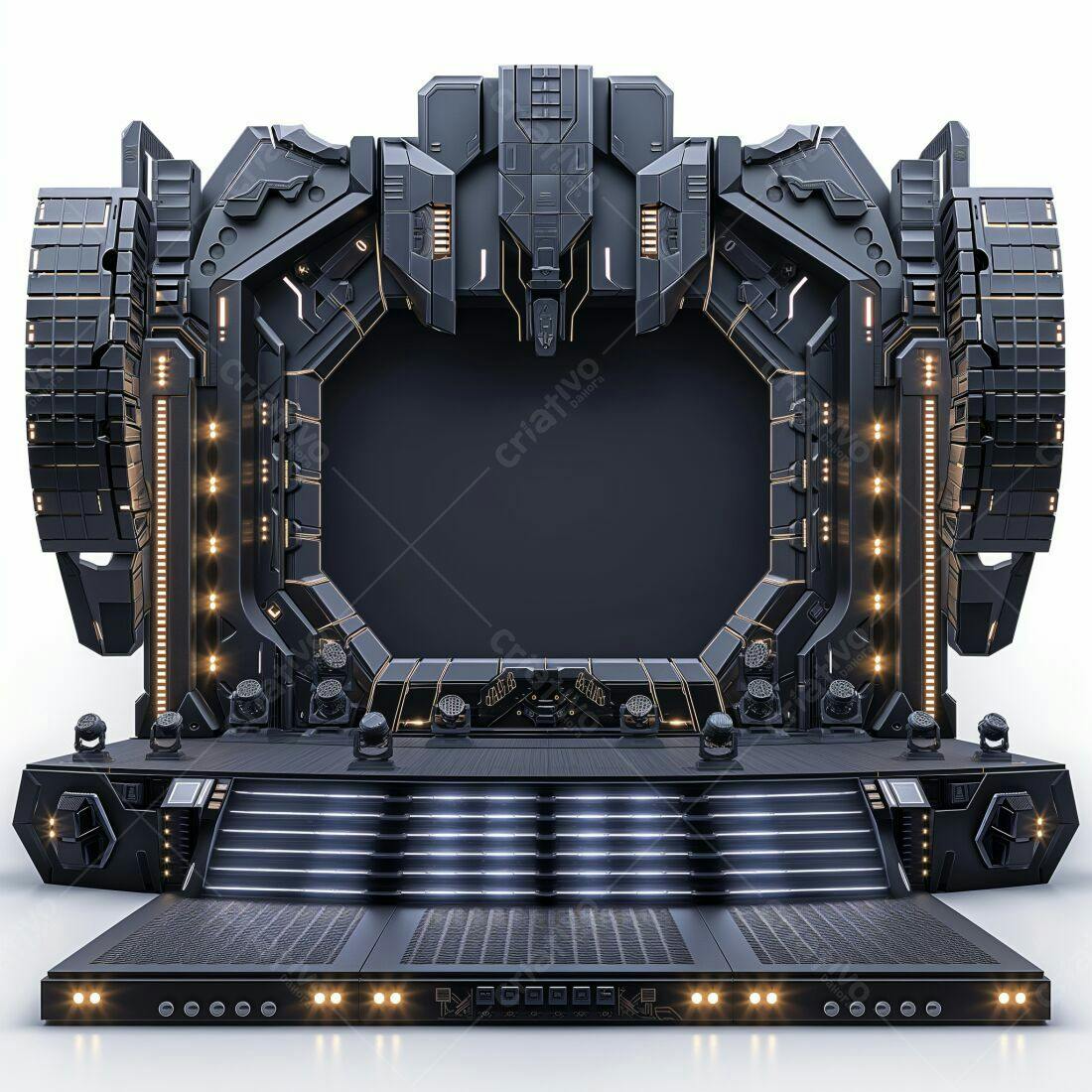 Palco futurista preto e dourado para evento