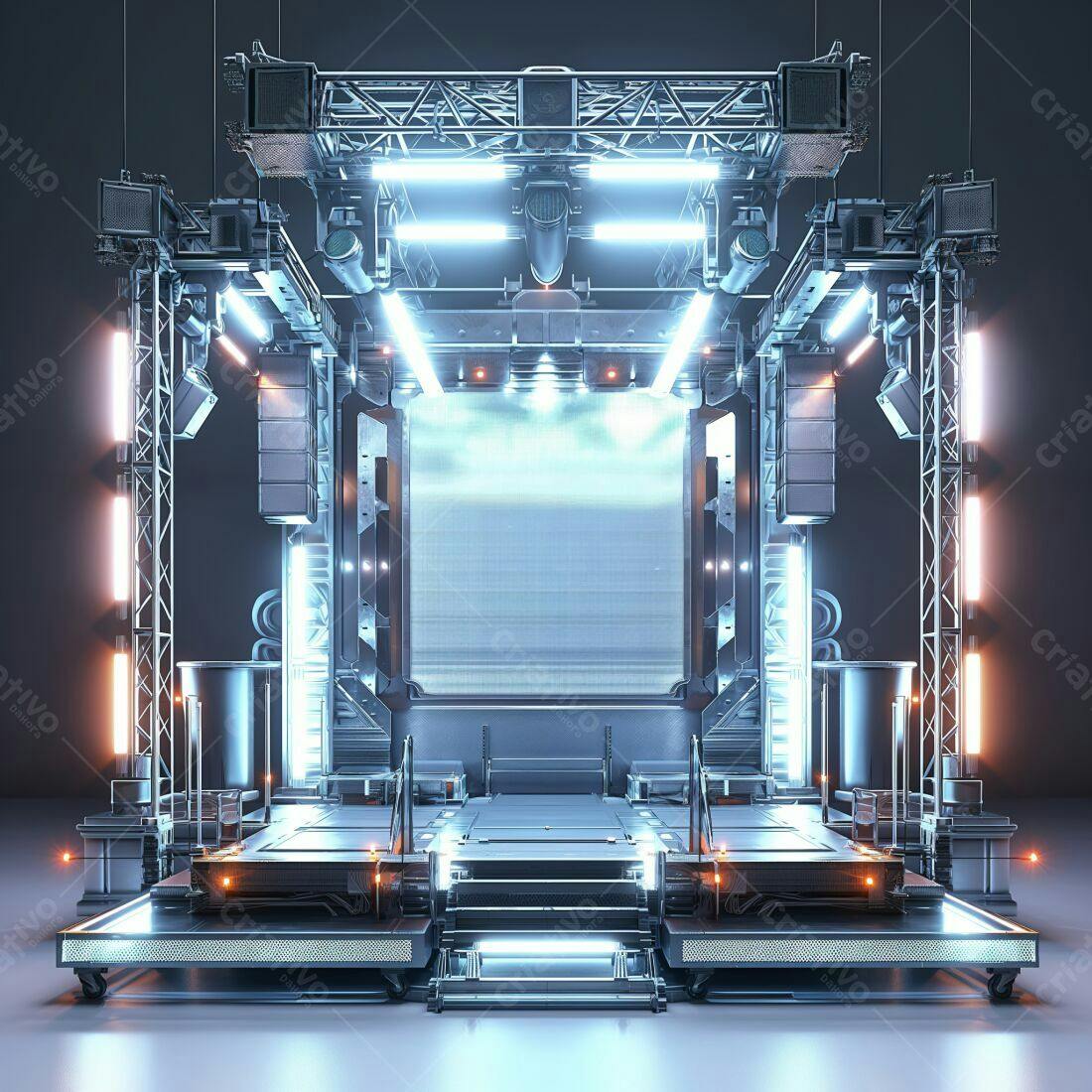 Palco futurista com iluminação neon