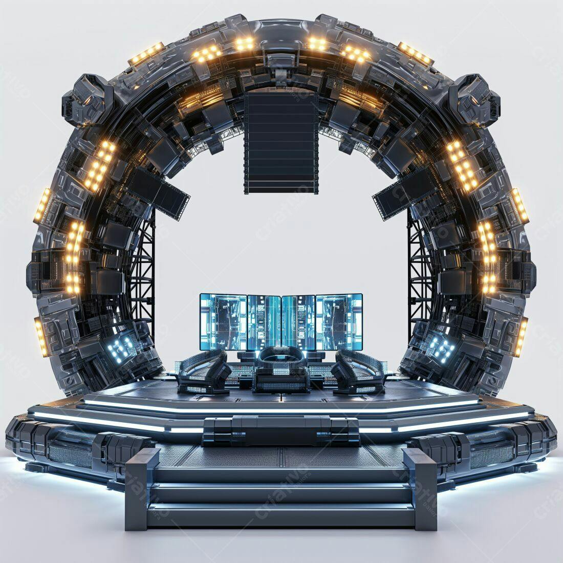 Estação espacial futurista com painel de controle