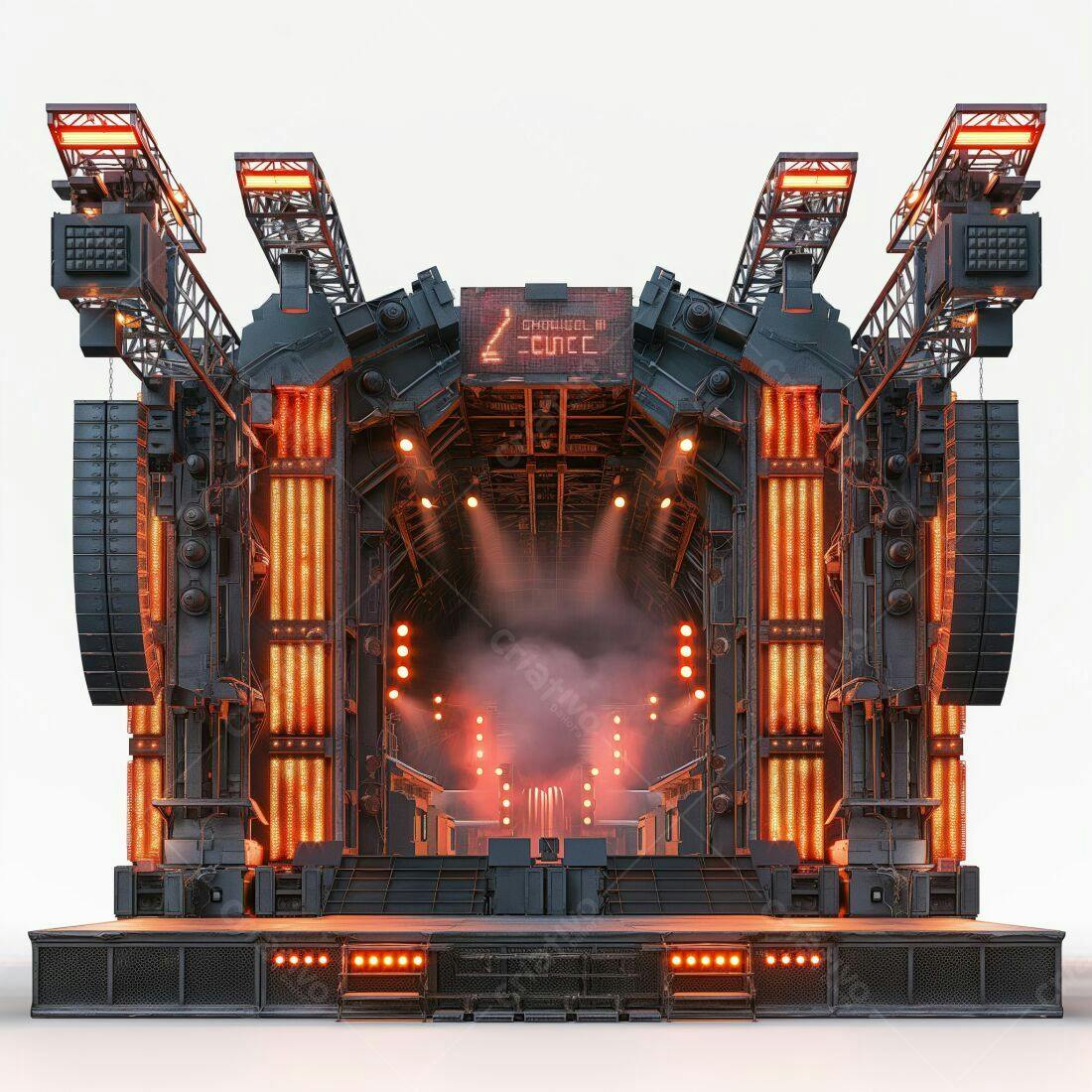 Palco futurista para show com iluminação laranja