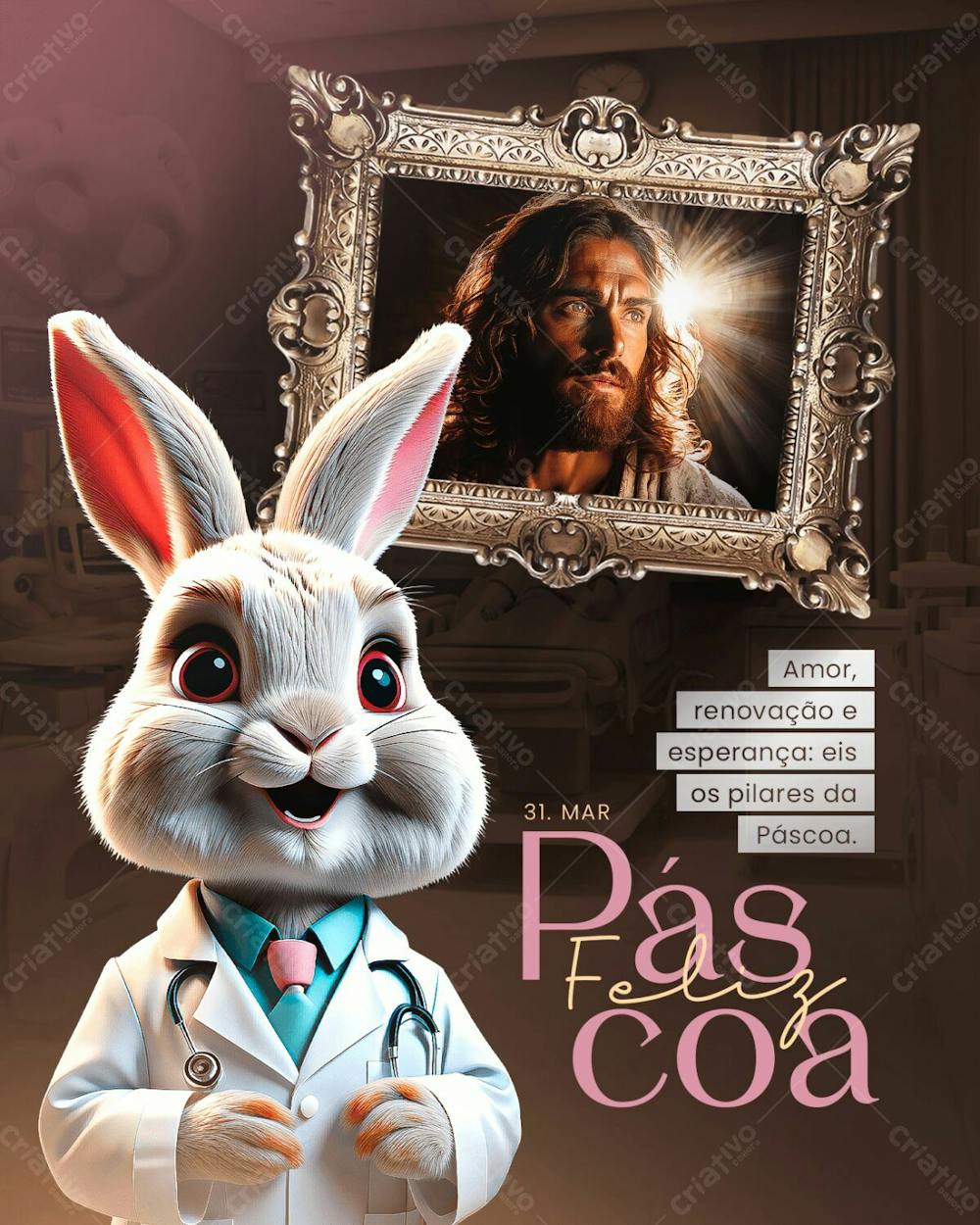 Editable PSD Easter Flyer with Doctor Bunny | PSD Premium [download]