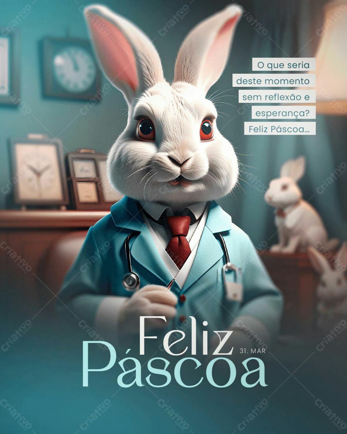 Imagem Páscoa Médico Coelho PSD Editável