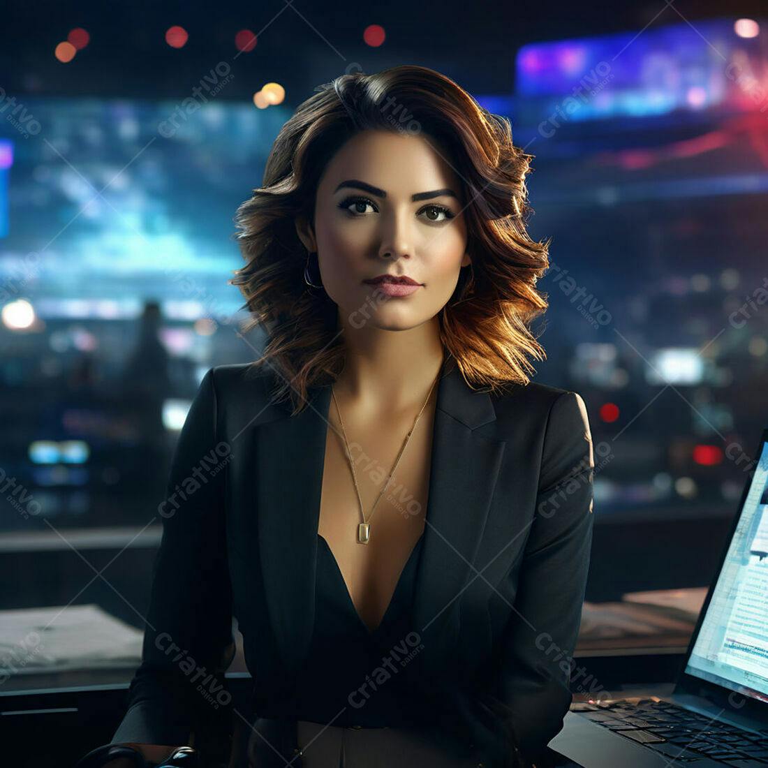Mulher executiva em escritório noturno