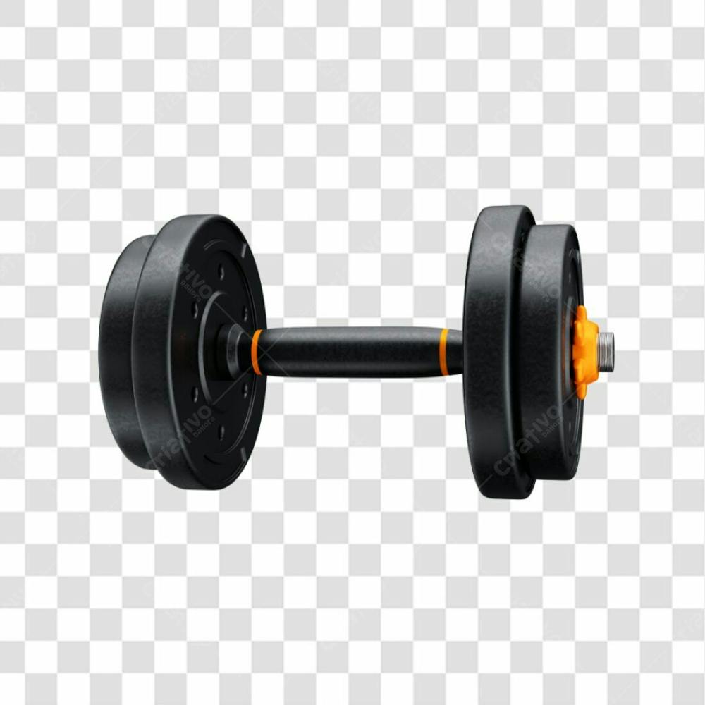 Asset 3D   Halteres Redondo Preto Com Laranja Peso Para Treino Academia Fitness Com Fundo Transparente (2)