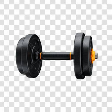 Asset 3d halteres redondo preto com laranja peso para treino academia fitness com fundo transparente