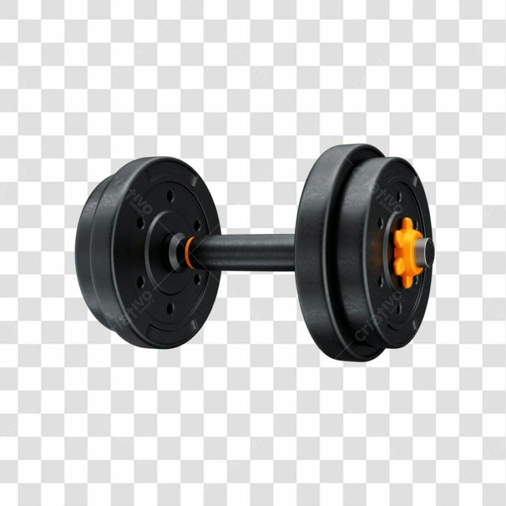 Asset 3D   Halteres Redondo Preto Com Laranja Peso Para Treino Academia Fitness Com Fundo Transparente (3)