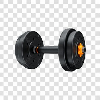 Asset 3d halteres redondo preto com laranja peso para treino academia fitness com fundo transparente