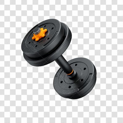 Asset 3D   Halteres Redondo Preto Com Laranja Peso Para Treino Academia Fitness Com Fundo Transparente (12)