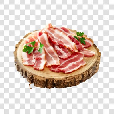 Imagem Açougue   Fatias De Bacon Suíno Em Cima De Tábua De Madeira Rústica Com Fundo Transparente (13)