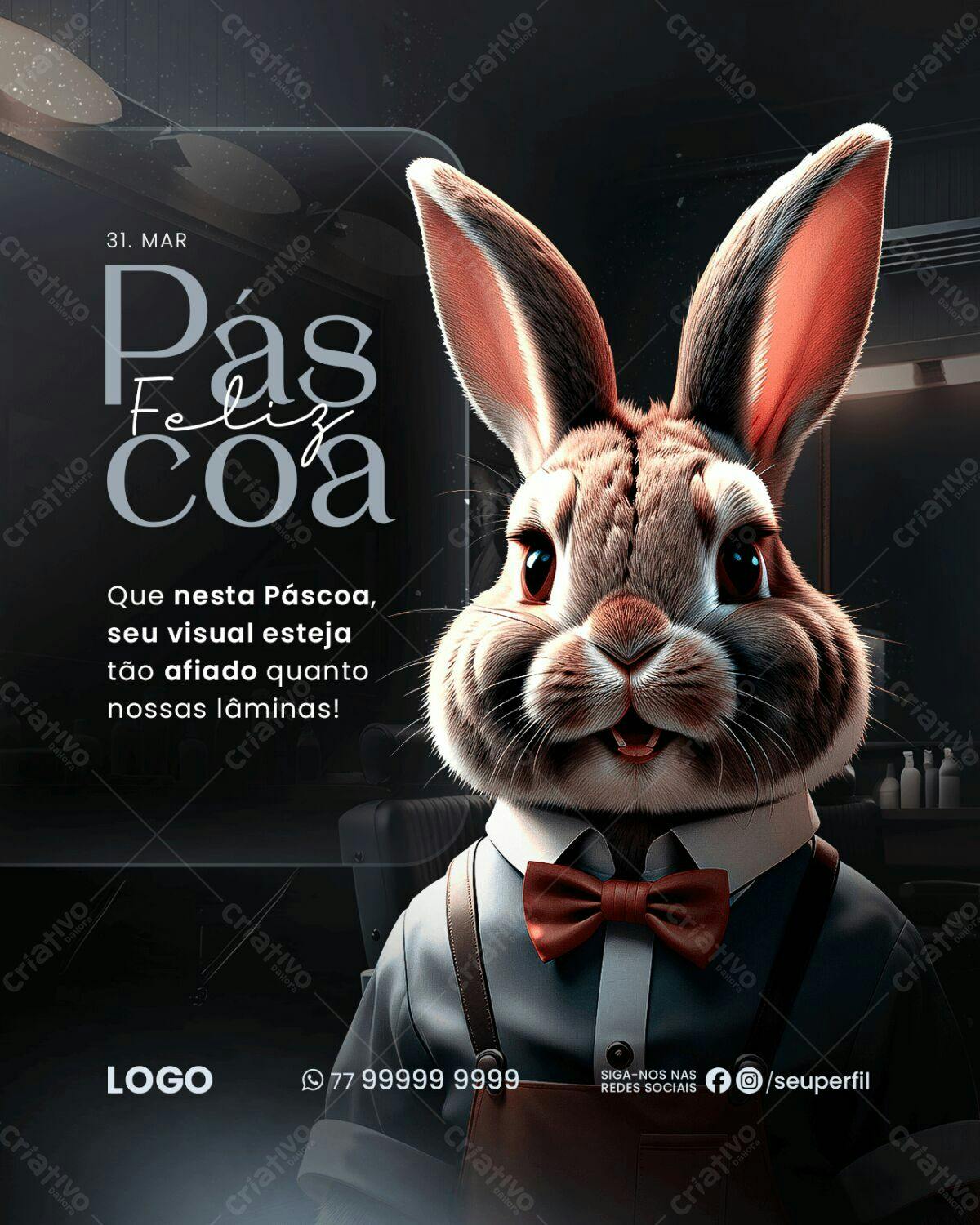 Flyer Páscoa com Coelho Barbeiro PSD Editável