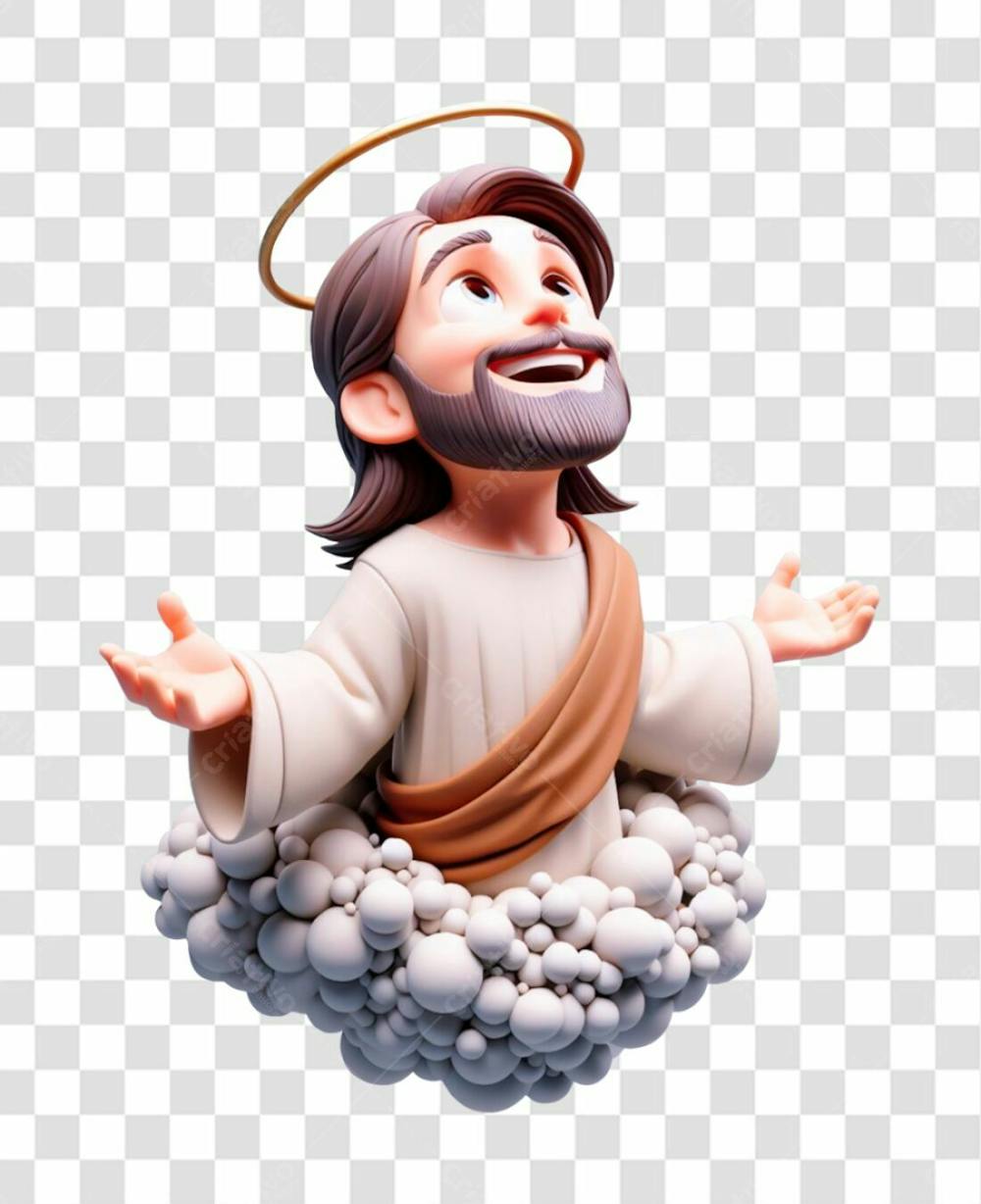Composição, 3D, De Jesus Cristo, Feliz, No Estilo Disney Pixar, Ele Está Olhando Para Cima,  Sobre Uma Nuvem I.a V.3