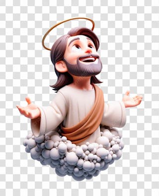 Composição, 3d, de jesus cristo, feliz, no estilo disney pixar, ele está olhando para cima, sobre uma nuvem i.a v.3