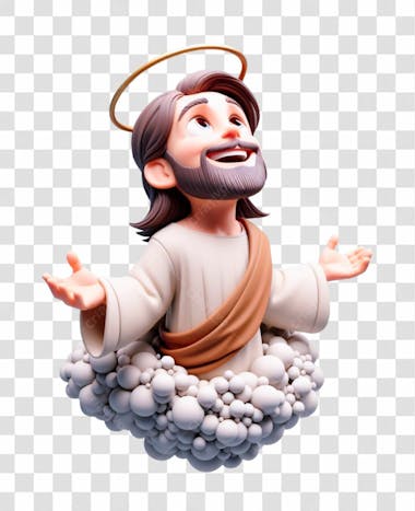 Composição, 3d, de jesus cristo, feliz, no estilo disney pixar, ele está olhando para cima, sobre uma nuvem i.a v.3