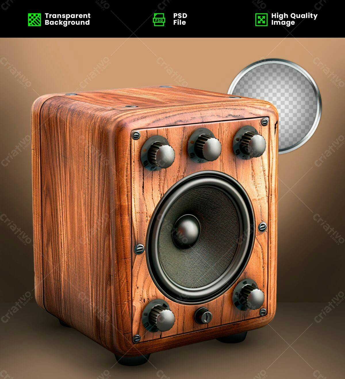Mockup Caixa de Som Vintage em Madeira PSD Editável