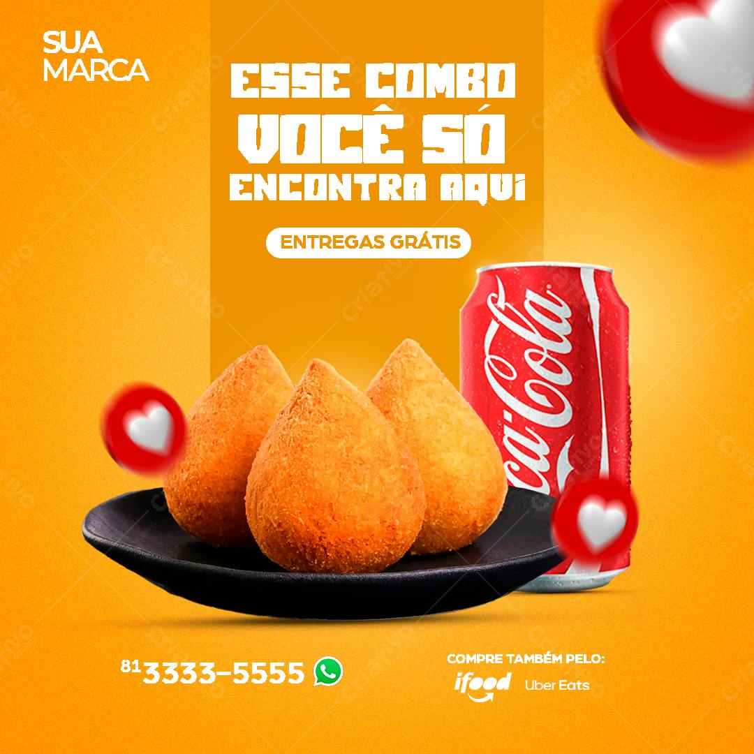 Postagem Redes Sociais Combo Coxinha e Coca-Cola PSD Editável