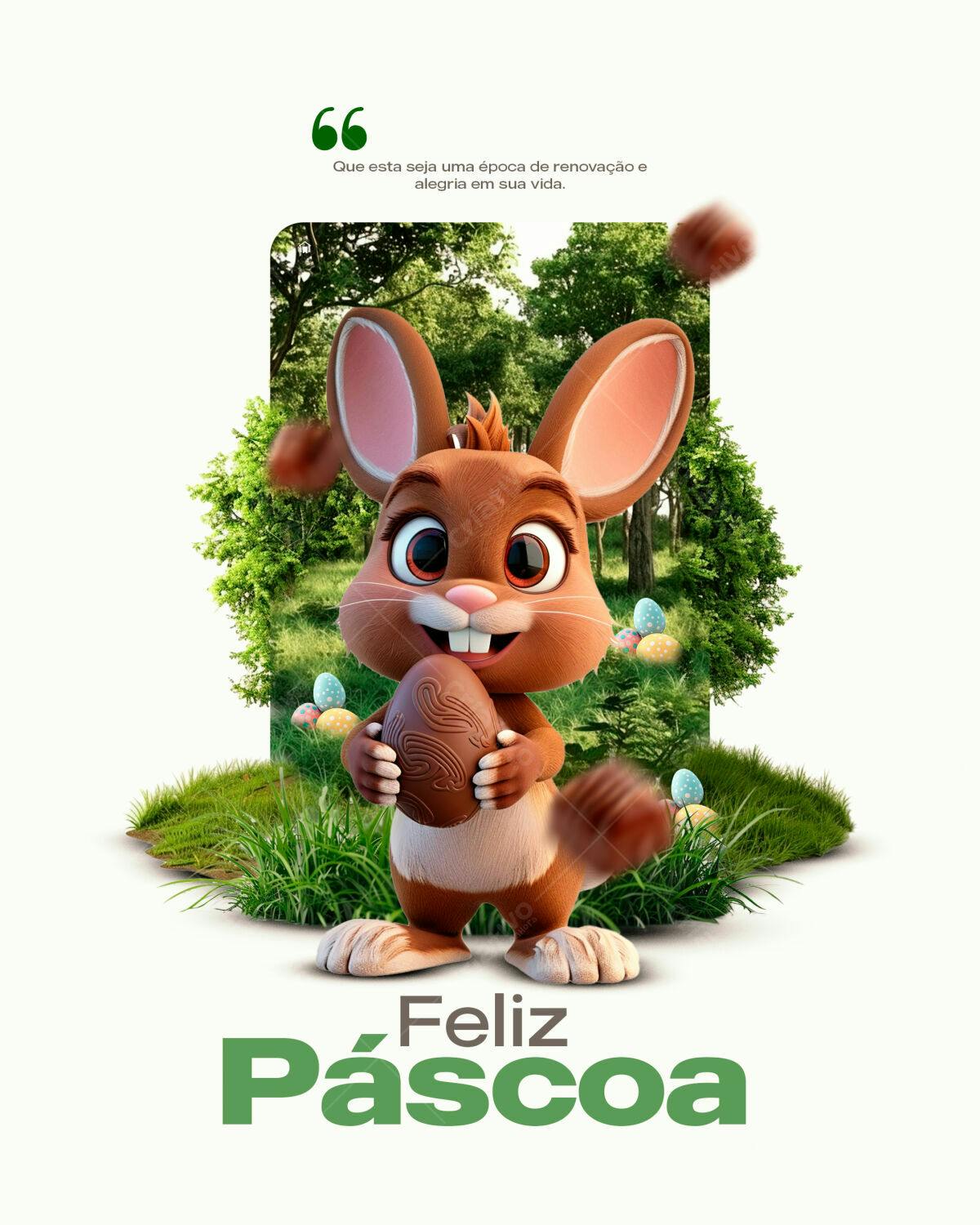 Flyer Páscoa com Coelho 3D PSD Editável