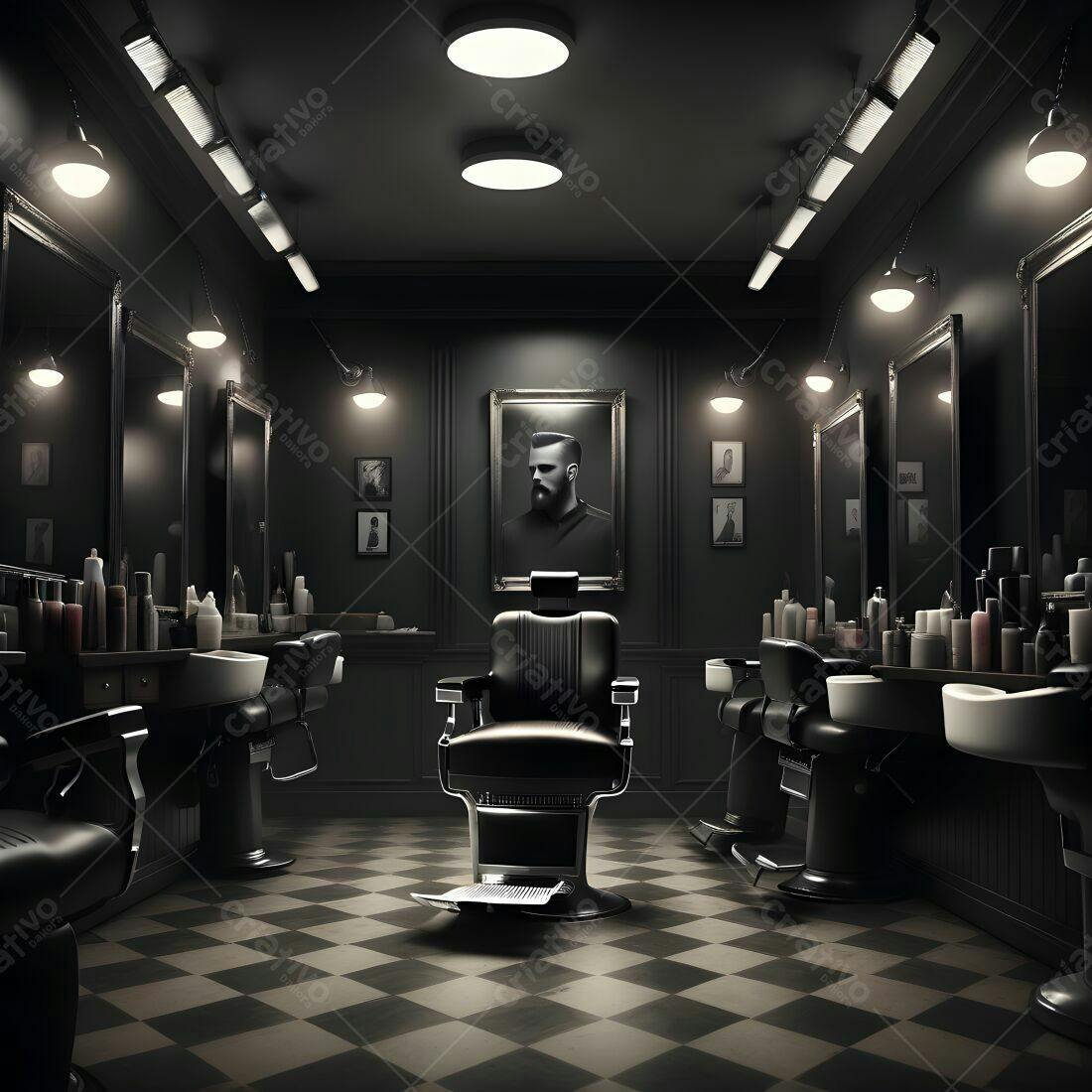 Barbearia moderna estilo retrô em tons escuros