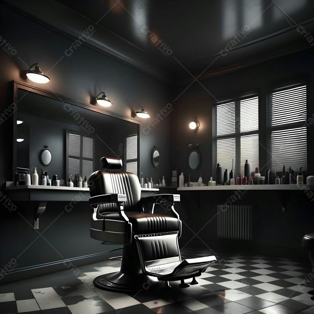 Cadeira de barbeiro em barbearia escura