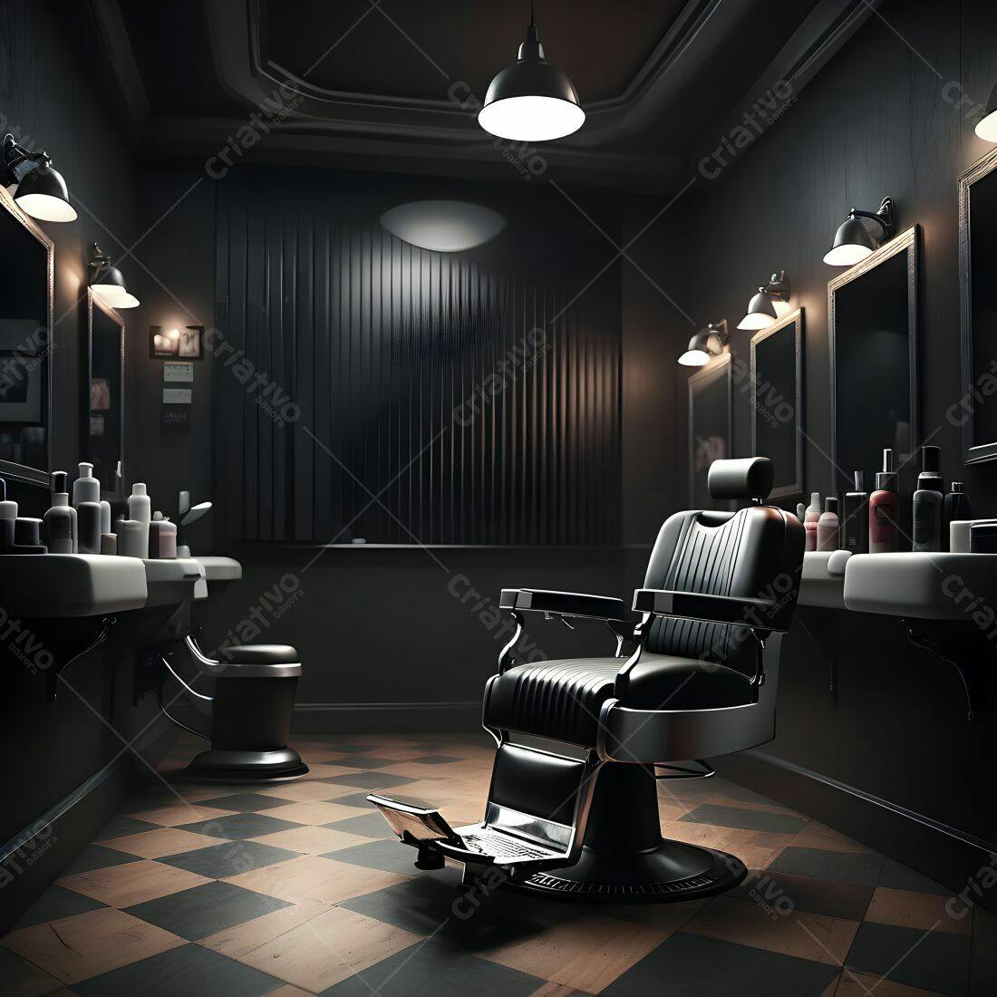Cadeiras de barbeiro em barbearia escura