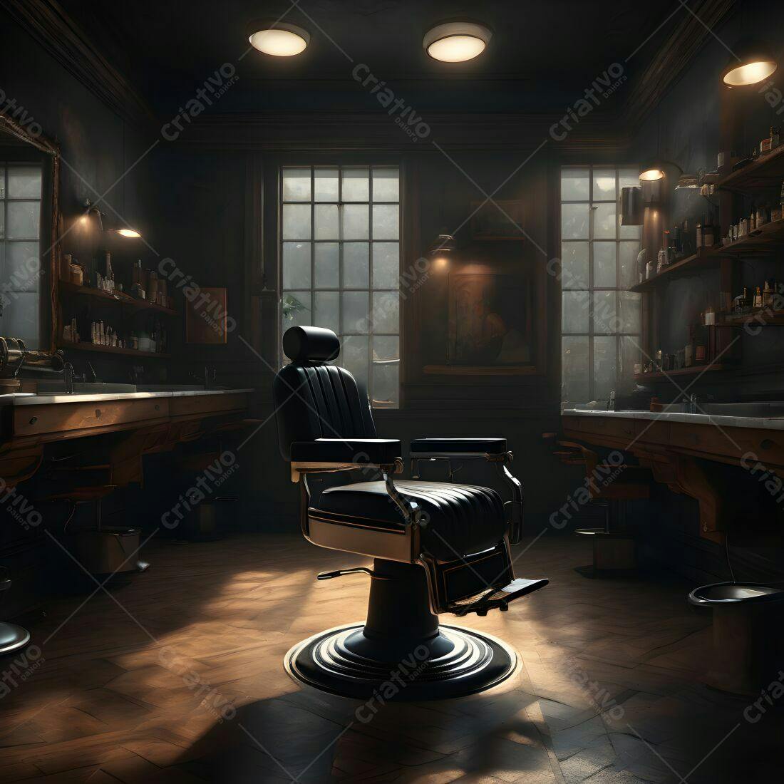 Cadeira de barbeiro vintage em barbearia escura