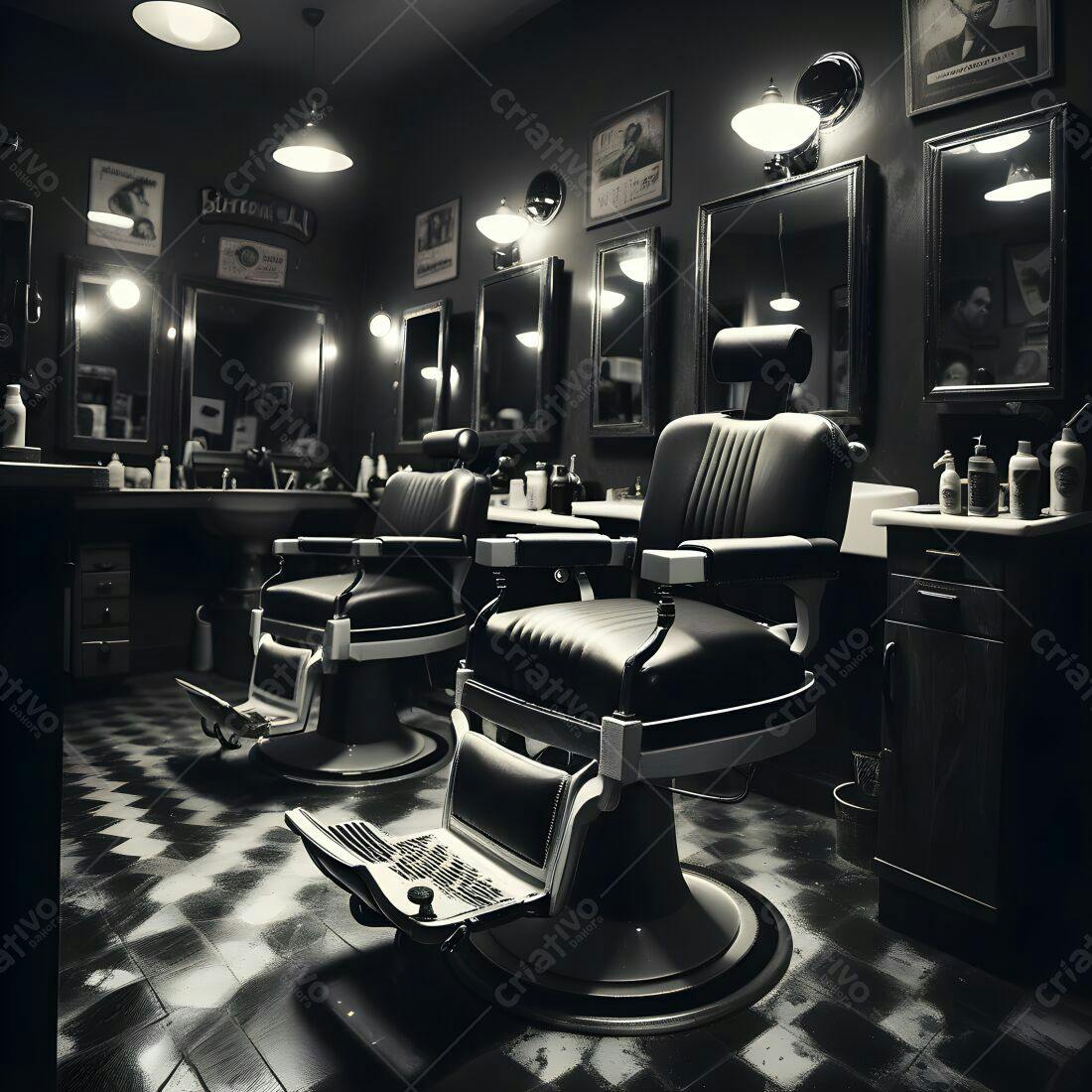 Barbearia vintage em estilo retrô monocromático
