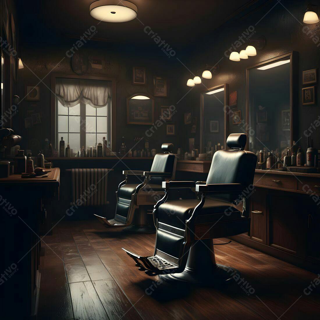Barbearia vintage cadeiras escuras
