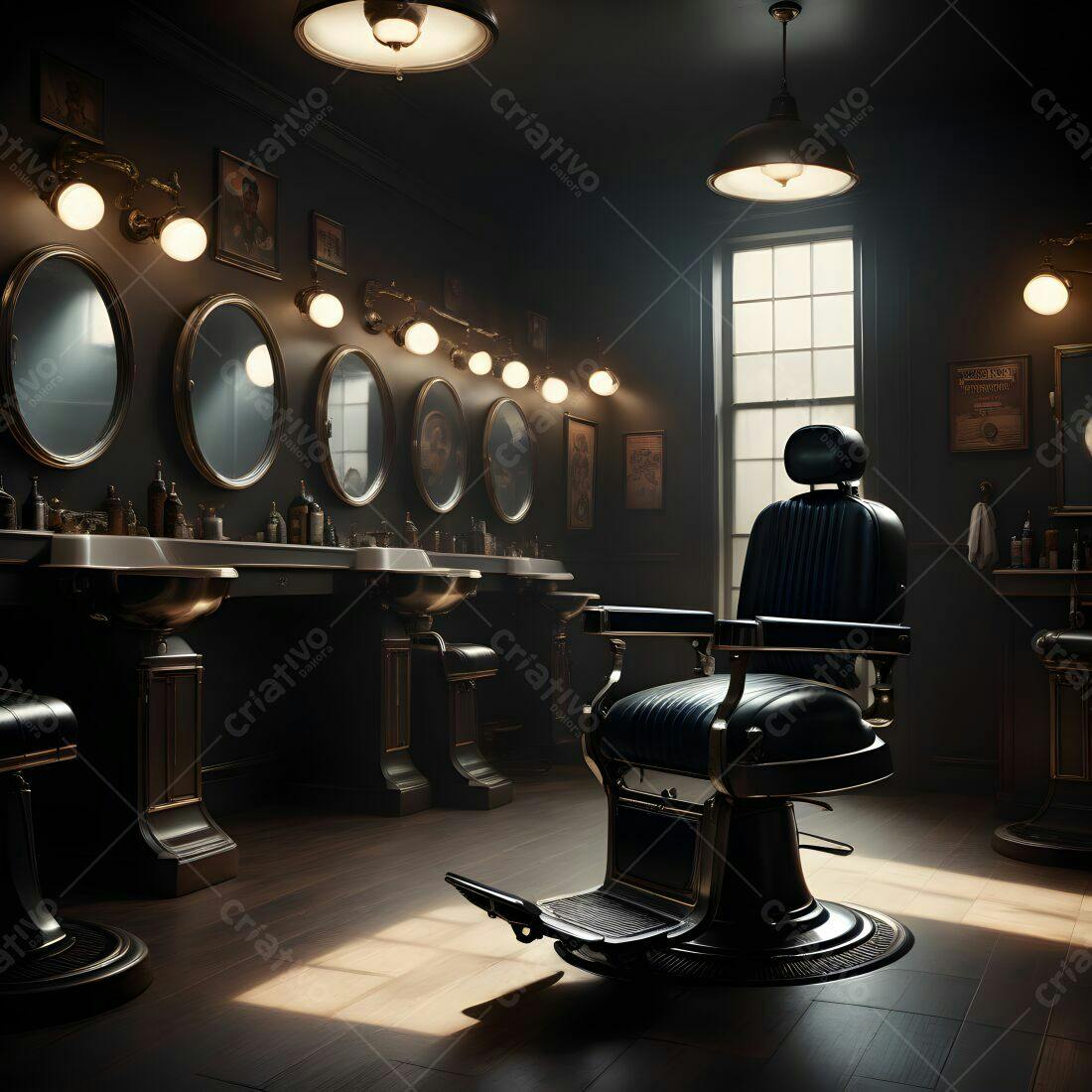 Cadeira de barbeiro vintage em barbearia escura