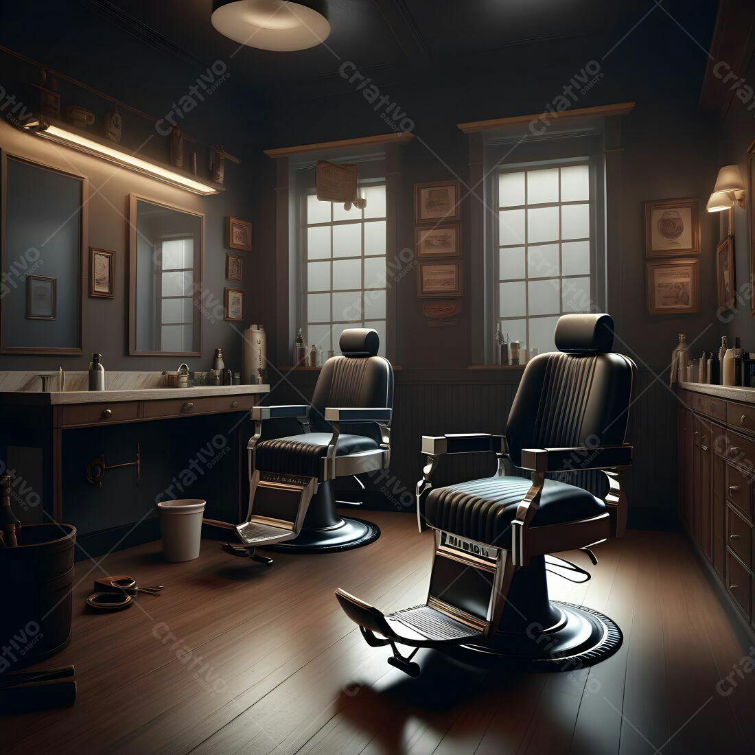 Barbearia clássica com poltronas de couro