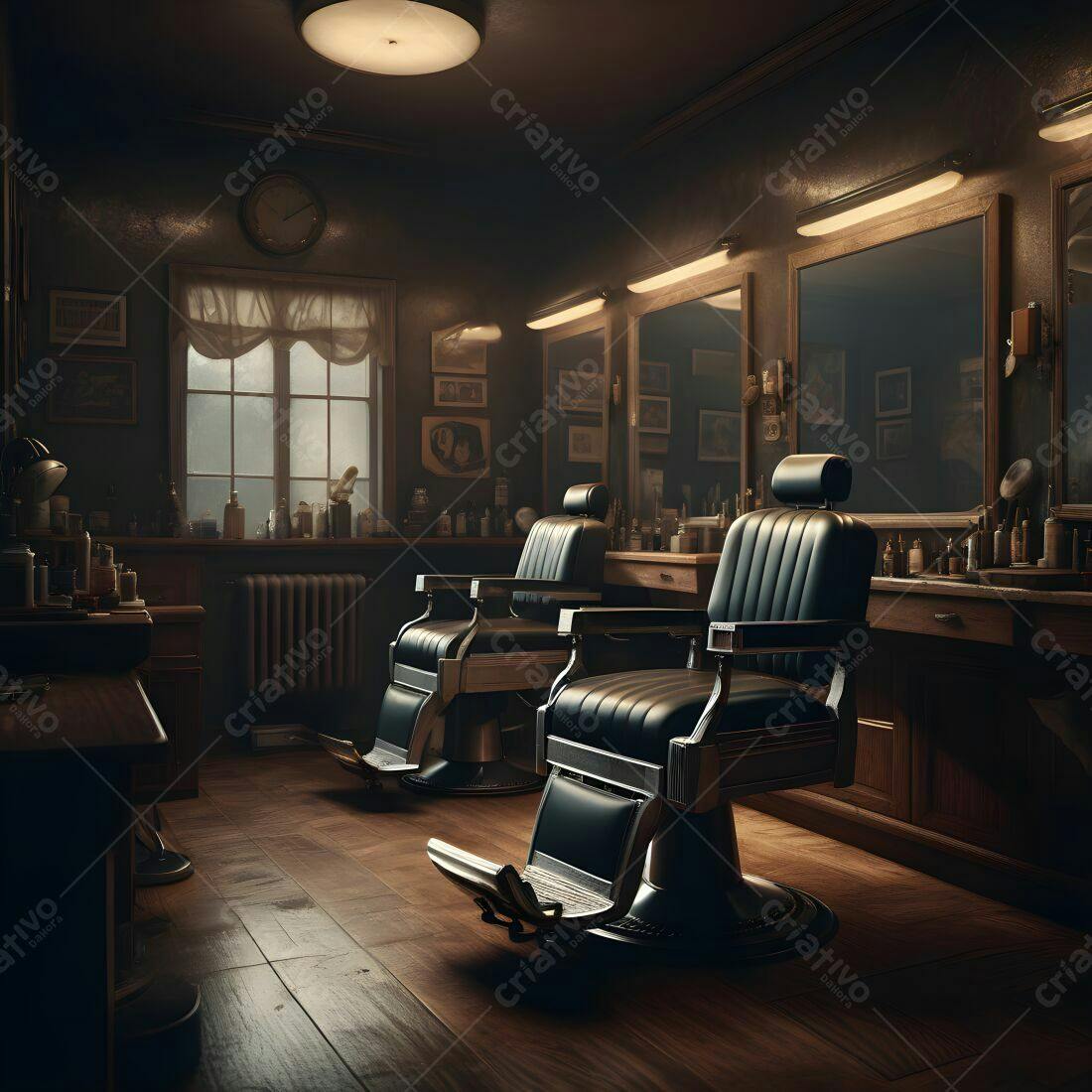 Barbearia vintage com cadeiras de couro