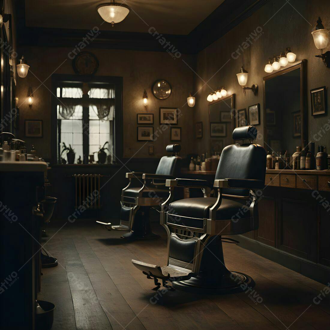 Barbearia vintage com poltronas de couro