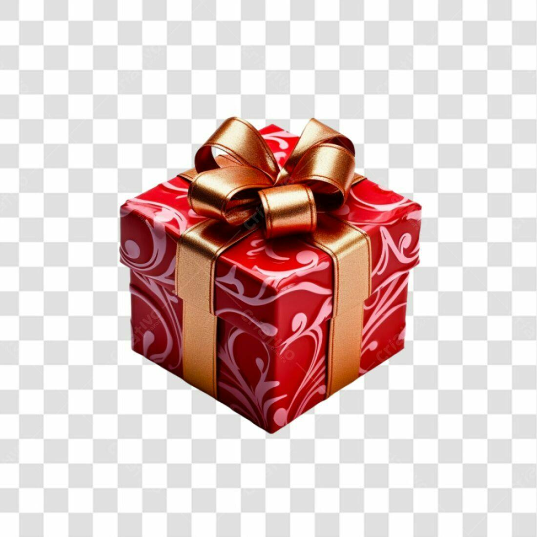 Icone Presente Natalino Vermelho e Dourado PNG com fundo transparente