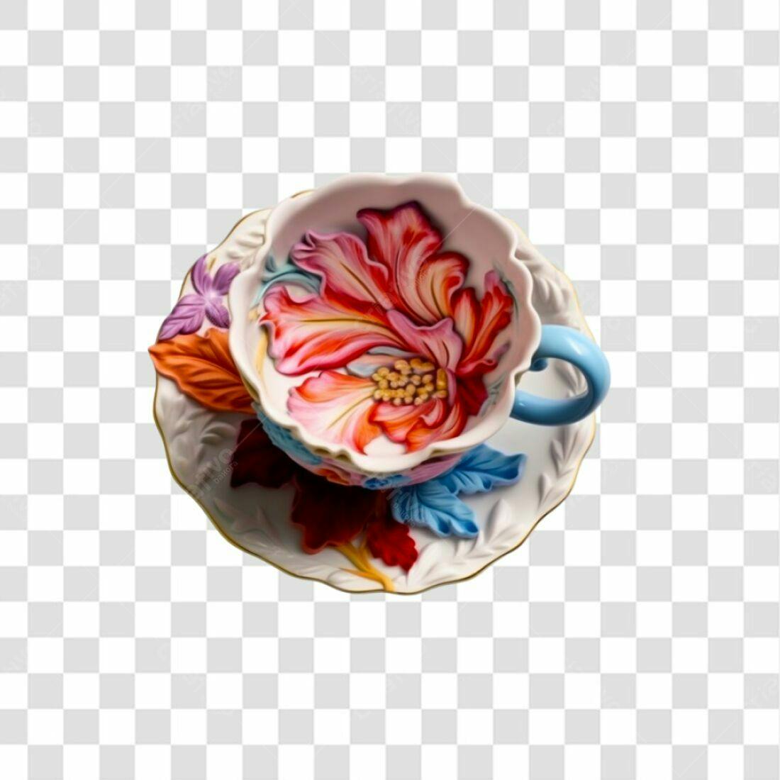Icone xícara chá floral PNG com fundo transparente