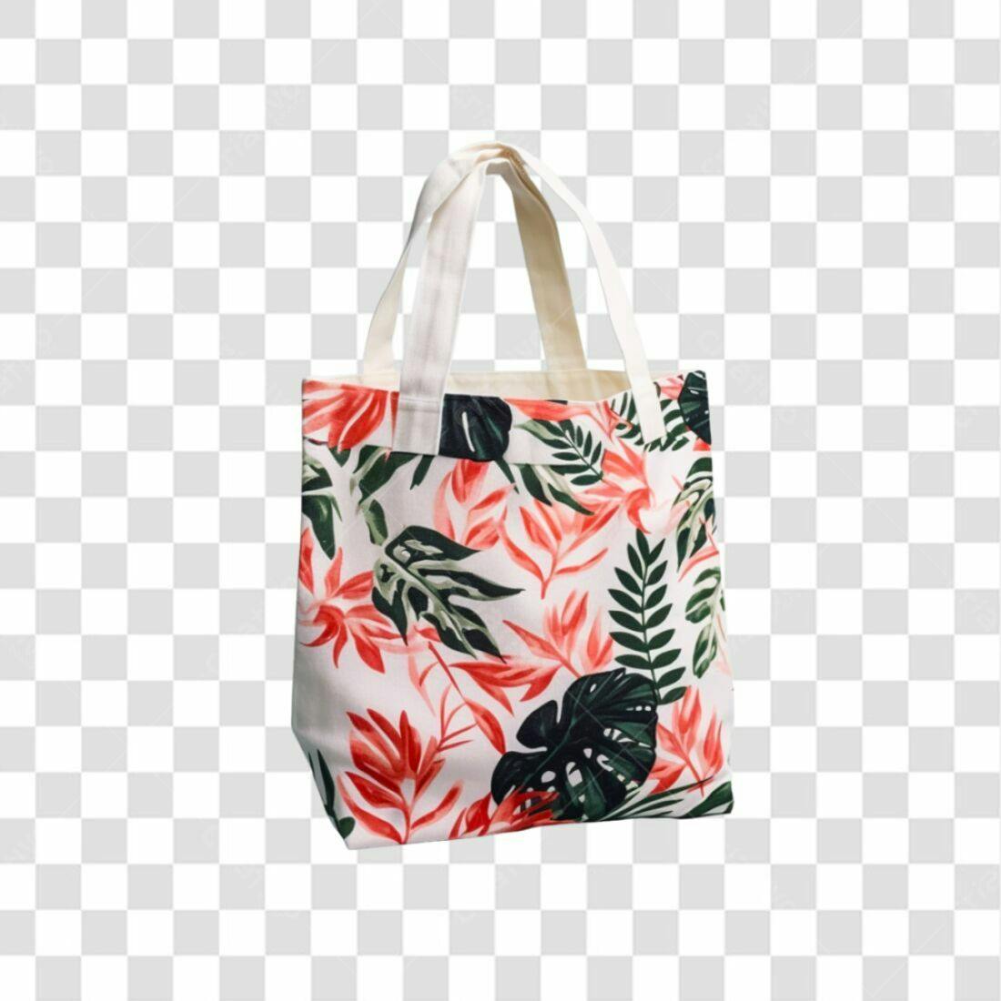 Sacola ecológica estampa floral PNG com fundo transparente